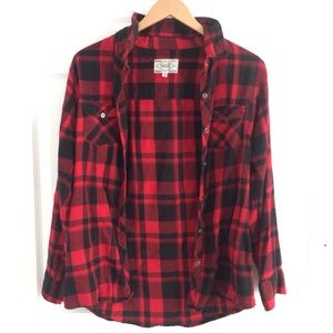 Cute Red Plaid Button Up/ Opt. Cardigan.